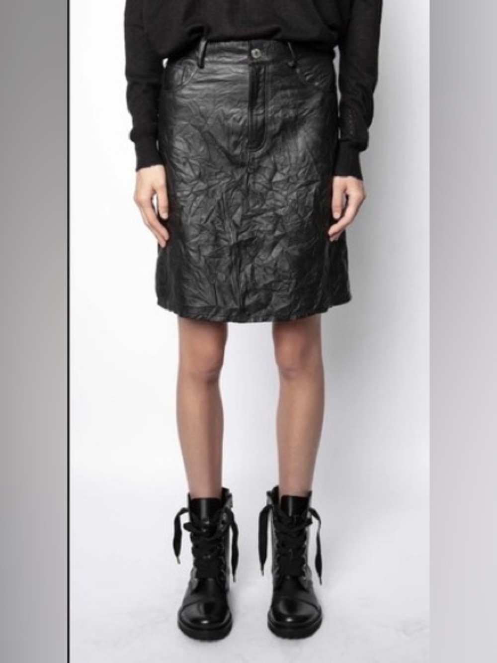 Zadig & Voltaire Juicer Cuir Crinkled Leather Black Skirt